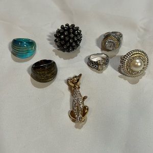 Costume jewelry rings & cat pin